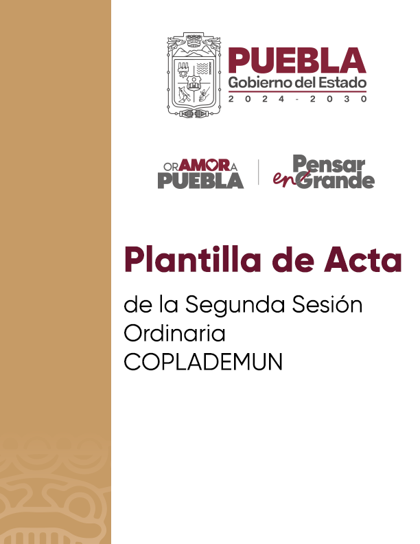 Portada de Plantilla de Acta de la Segunda Sesion Ordinaria COPLADEMUN