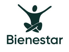 Imagotipo en verde con texto Bienestar y la silueta de una persona con los brazos abiertos