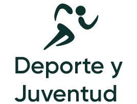 Imagotipo en verde con texto Deporte y Juventud con figura de una persona en posición de iniciar una carrera