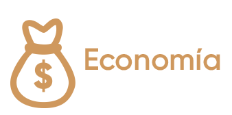 Imagotipo en dorado con texto Economía con figura de una bolsa de dinero