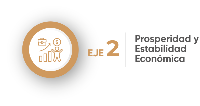 Imagotipo en color dorado del Eje 2 con nombre Prosperidad y Estabilidad Económica