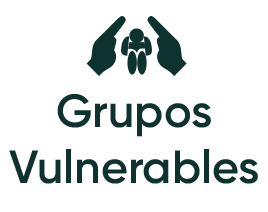 Imagotipo en verde con texto Grupos Vulnerables con figura de dos manos conteniendo una persona